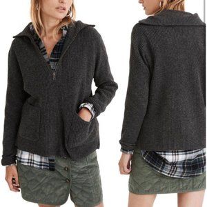 Madewell Glenbrook Half Zip Wool Blend Sweater In Heather Graphite XS